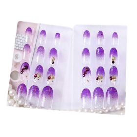 Purple Flower Beads False Fingernails Artificial False Nails Tips Wedding Nail Art Decoration Fake Nails