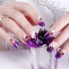 Purple Flower Beads False Fingernails Artificial False Nails Tips Wedding Nail Art Decoration Fake Nails