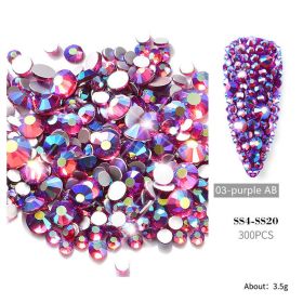 1bag 300 pieces of nail art accessories new nail art size mixed set color flat bottom rhinestones hot diamonds Symphony AB diamonds (Color: 03-Purple AB)