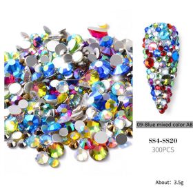 1bag 300 pieces of nail art accessories new nail art size mixed set color flat bottom rhinestones hot diamonds Symphony AB diamonds (Color: 09-Blue mixed color AB)