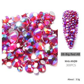 1bag 300 pieces of nail art accessories new nail art size mixed set color flat bottom rhinestones hot diamonds Symphony AB diamonds (Color: 08-Big Red AB)