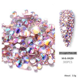 1bag 300 pieces of nail art accessories new nail art size mixed set color flat bottom rhinestones hot diamonds Symphony AB diamonds (Color: 01-Light pink AB)