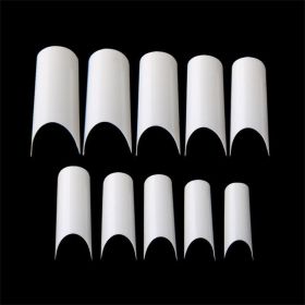 1 Box 100 Pieces Half Cover C-shape Coffin Nail Tip Artificial Fingernails (Color: White)