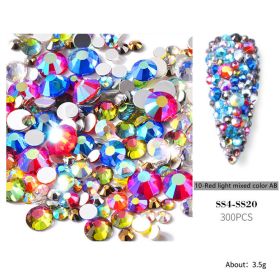 1bag 300 pieces of nail art accessories new nail art size mixed set color flat bottom rhinestones hot diamonds Symphony AB diamonds (Color: 10-Red light mixed color AB)