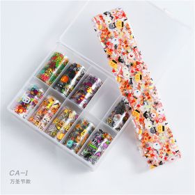 1 Box Nail Art Christmas Halloween Transfer Paper 10 Grid Set Colorful Laser Stickers Nail Art Transfer Paper Nail Decals (design: CA-1)