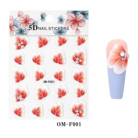 1 piece 2021 new technology thin transparent three-dimensional embossed flower system nail stickers 5D adhesive nail stickers embossed (design: OM-F001)